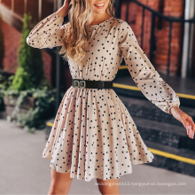 Summer Black Print Polka Dot Long Sleeve Chiffon Women Mini Casual Dresses